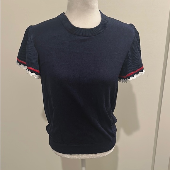 THML Sweaters - THML Navy Sweater with Red and White Accents